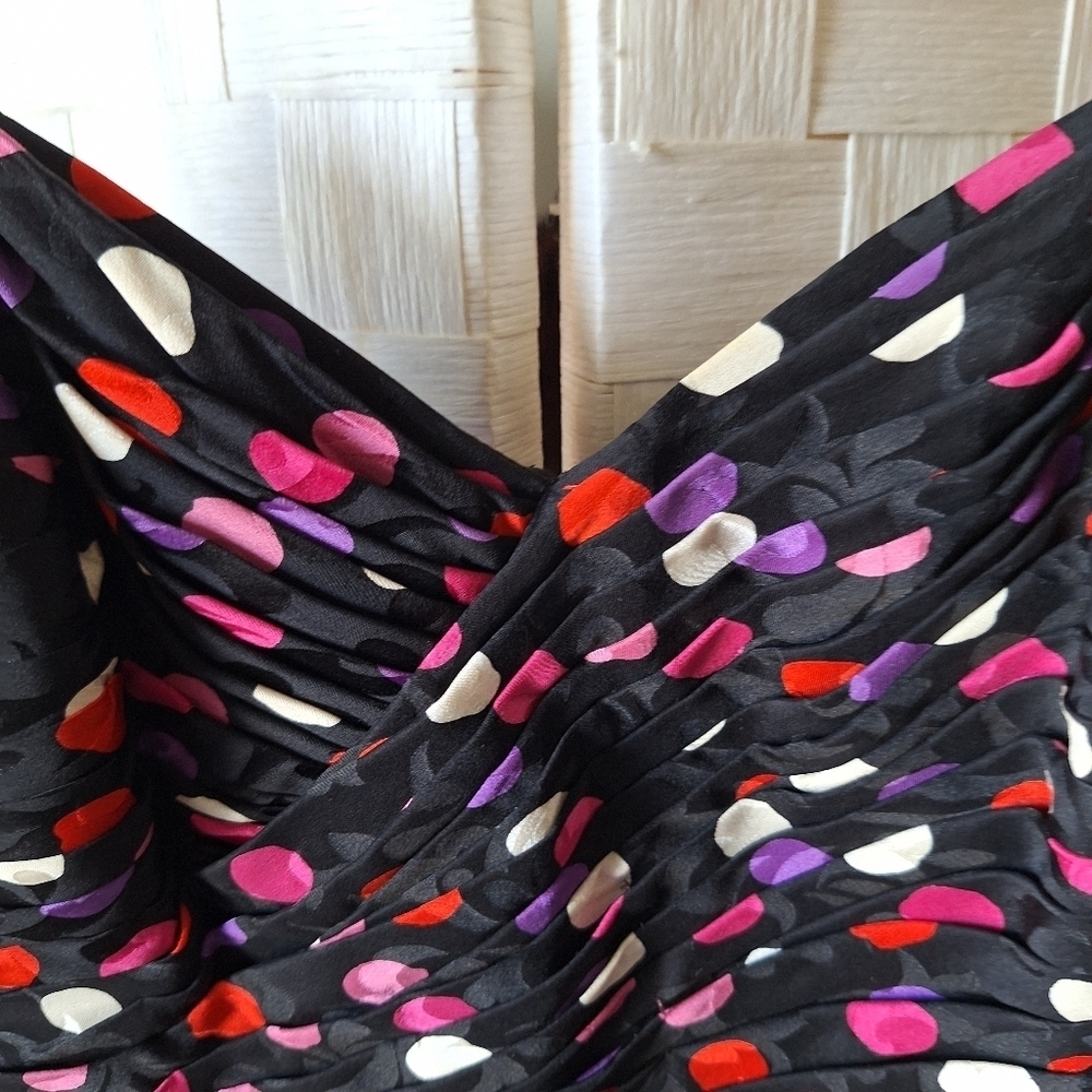 Vintage Couture St. Gillian Elegant Black Polka-Dot Multi Silk Dress - Picture 3 of 7